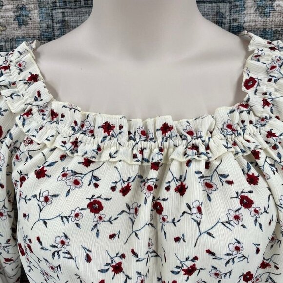 Sugar Lips BOHO Dress Size S Cream Multi Peasant Flowy Tie Sleeve Off Shoulder - Picture 3 of 12